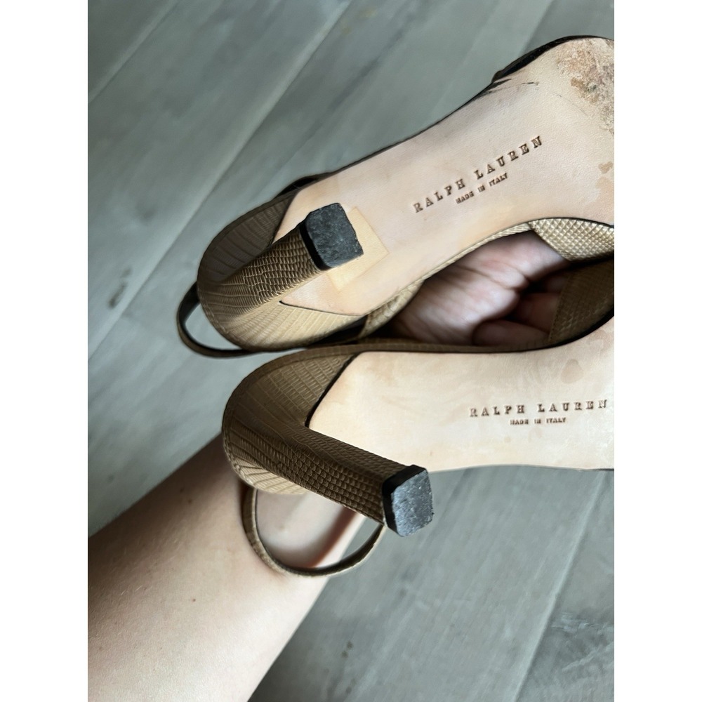 Women's Ralph Lauren Brown Crocodile Leather Slingback Heels 7.5B Made In Italy - Picture 6 of 6